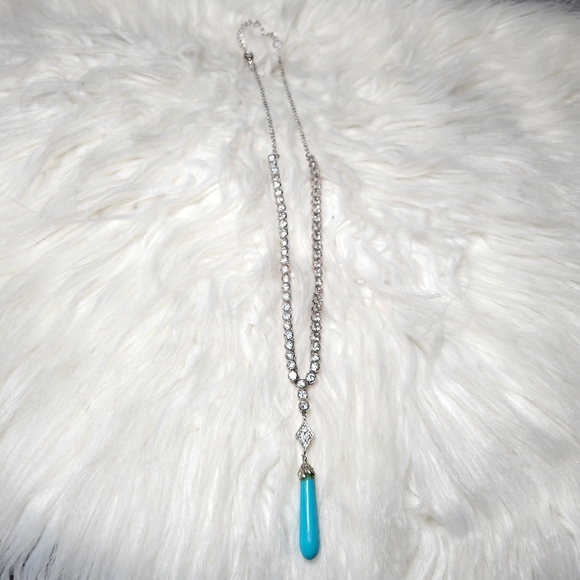 Turquoise Teardrop Gemstone Rhibestone Necklace Costume Jewlery